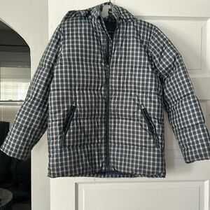 Lands End blue checkered puffer coat size M (10-12)